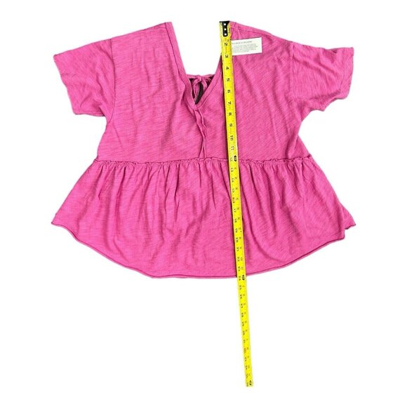 American Eagle Women's Oversized V-Neck Tee Magenta Tie Back Raw Seams S - Picture 9 of 12